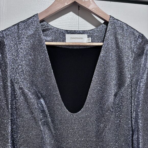 RUNWAY! $1600 Zimmermann Silk Long Dress Sz: ZIM 0 / US 4 grey - Picture 11 of 13